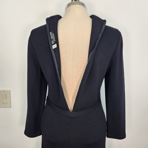 ST JOHN COLLECTION Black Santana Knit Mock Neck Belted Sheath Dress Size 8 - Picture 6 of 13